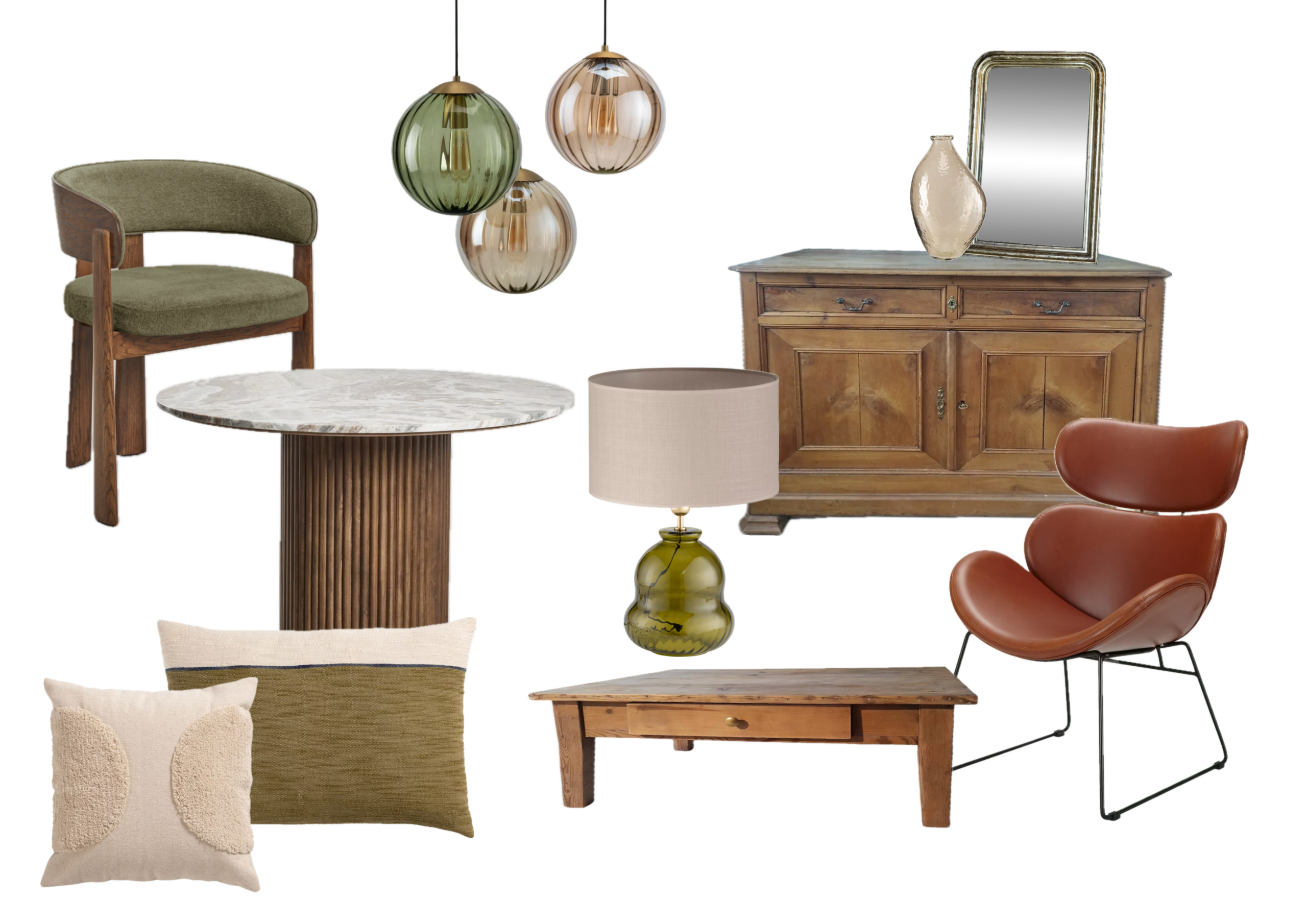 Sélection de mobilier, couleurs et matériaux pour définir l'ambiance du projet.